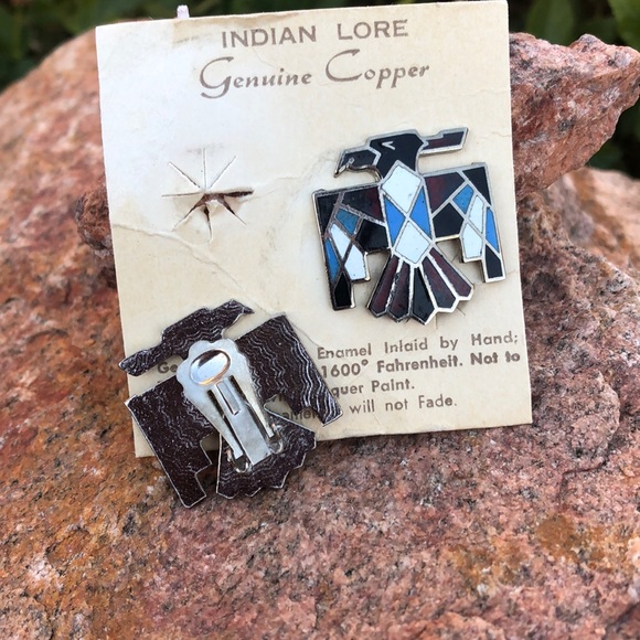 Vintage Native Thunder Bird Clip On Earrings - Picture 4 of 5